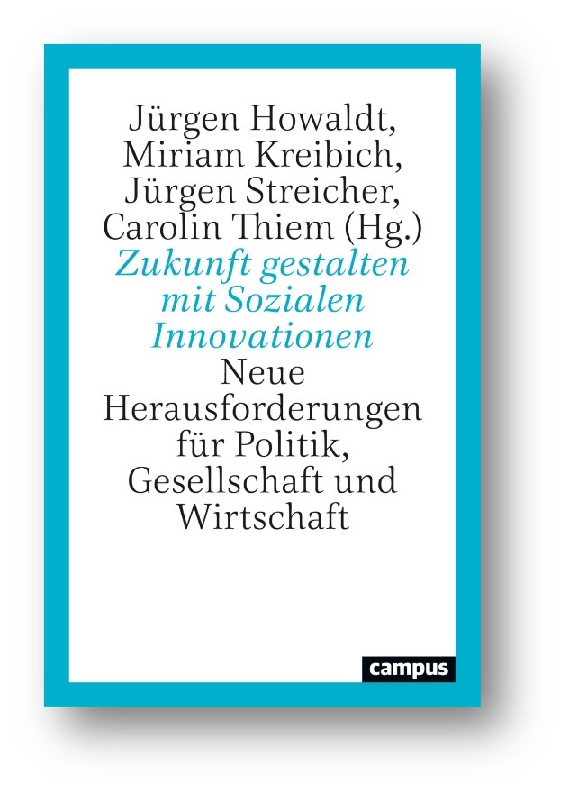 Buchcover des Sammelbandes mit dem Titel Zukunft gestalten mit Sozialen Innovation. Blau und weiß gefärbt