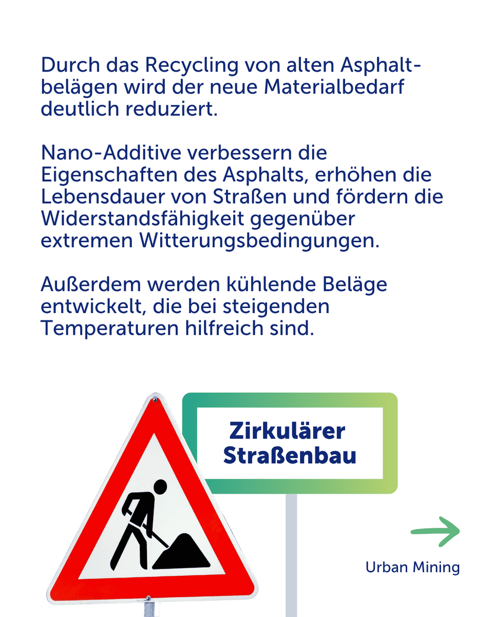 Foto eines Verkehrsschild Baustelle und Text zu Zirkulärer Straßenbau
