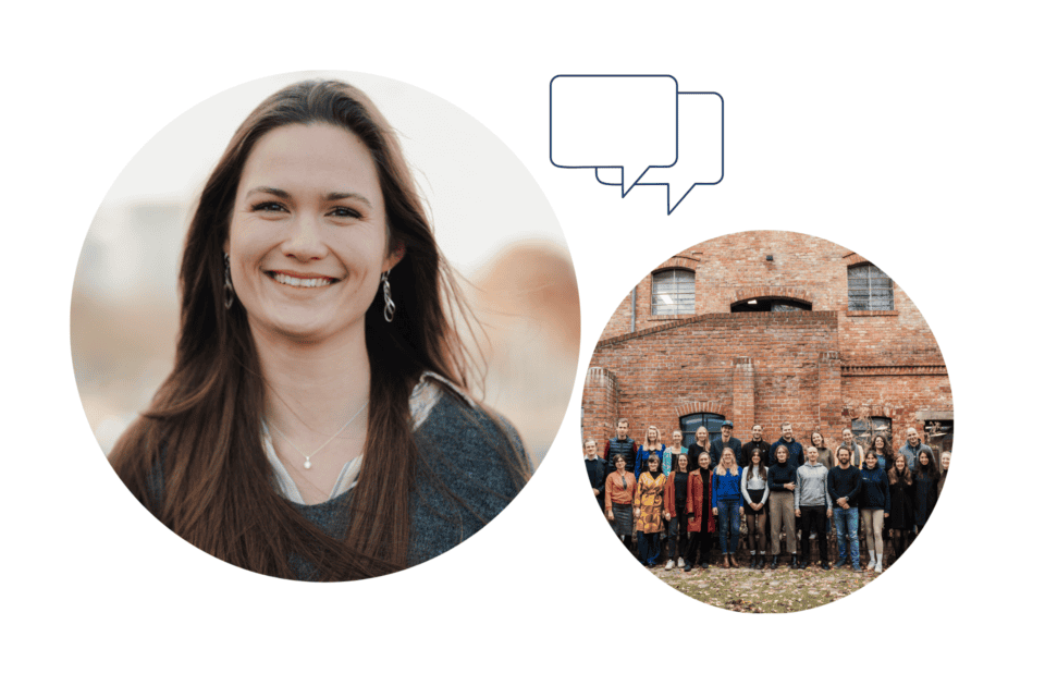 Header mit Portraitfoto von Sarina Spiegel und Teamfoto von ProjectTogether